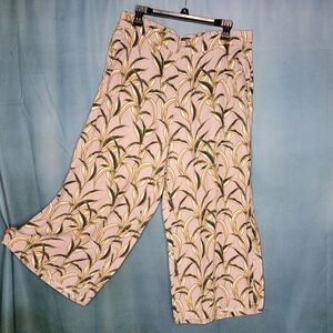 Tahari Tropical Print Wide-Leg Linen Pants